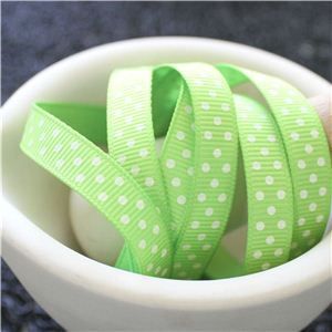 Grosgrain Ribbon - Swiss Dot Apple Green/Candlelight
